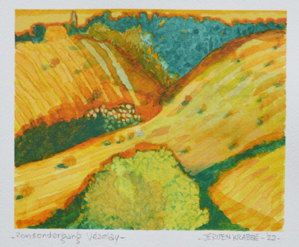 Zonsondergang Vézelay (2022) | watercolour – 15’5×19’5cm – #80038